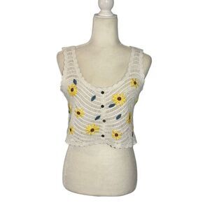 Adora white boho style crop top with sunflower embroidery - S/M